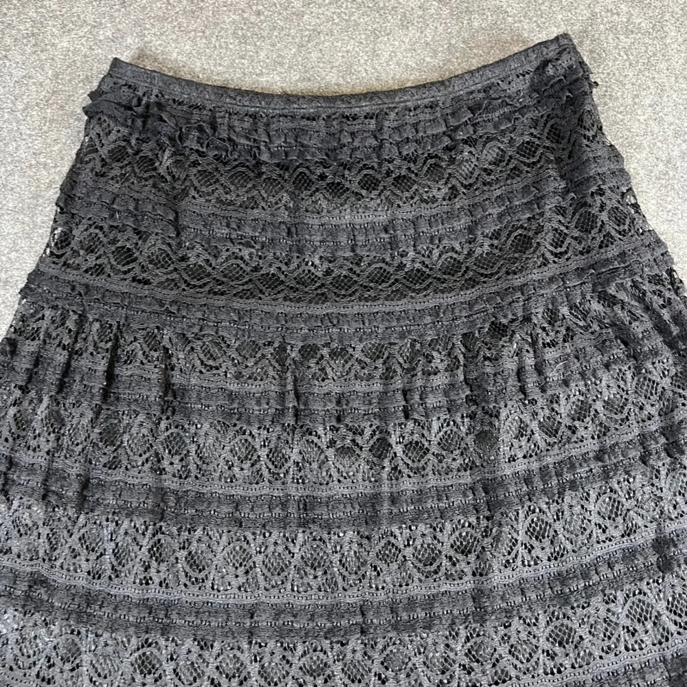 Max Studio Black Tiered Lace Maxi Skirt Boho Romantic Goth Size S Witchy Cottage